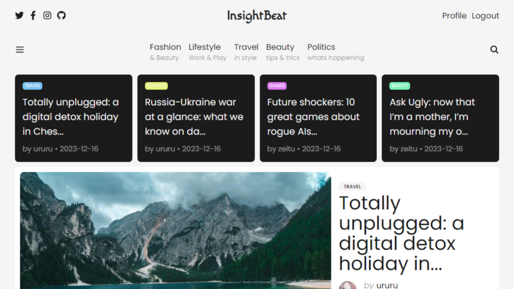 screenshot of the insightbeat web app